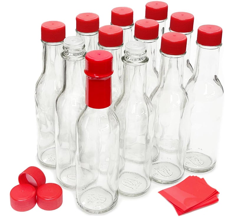 nicebottles Hot Sauce Bottles with Red Caps Shrink Bands 5 Oz Case of 12