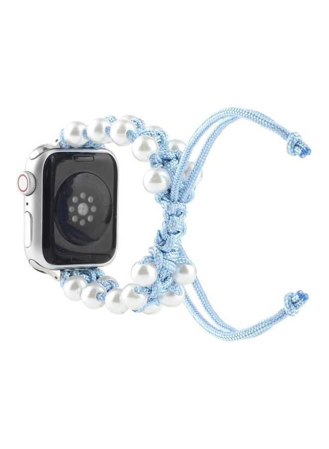 NIBEMINENT Umbrella Rope Bead Nylon Replacement Watchbands For Apple Watch Series 1/2/3/4/5/6/7/SE 38-40-41mm Light Blue - Image 2