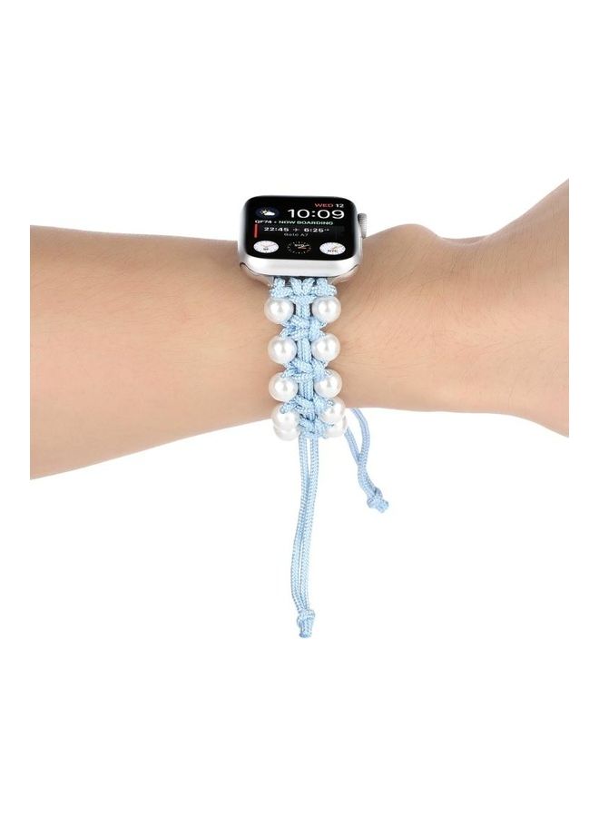 NIBEMINENT Umbrella Rope Bead Nylon Replacement Watchbands For Apple Watch Series 1/2/3/4/5/6/7/SE 38-40-41mm Light Blue - Image 5