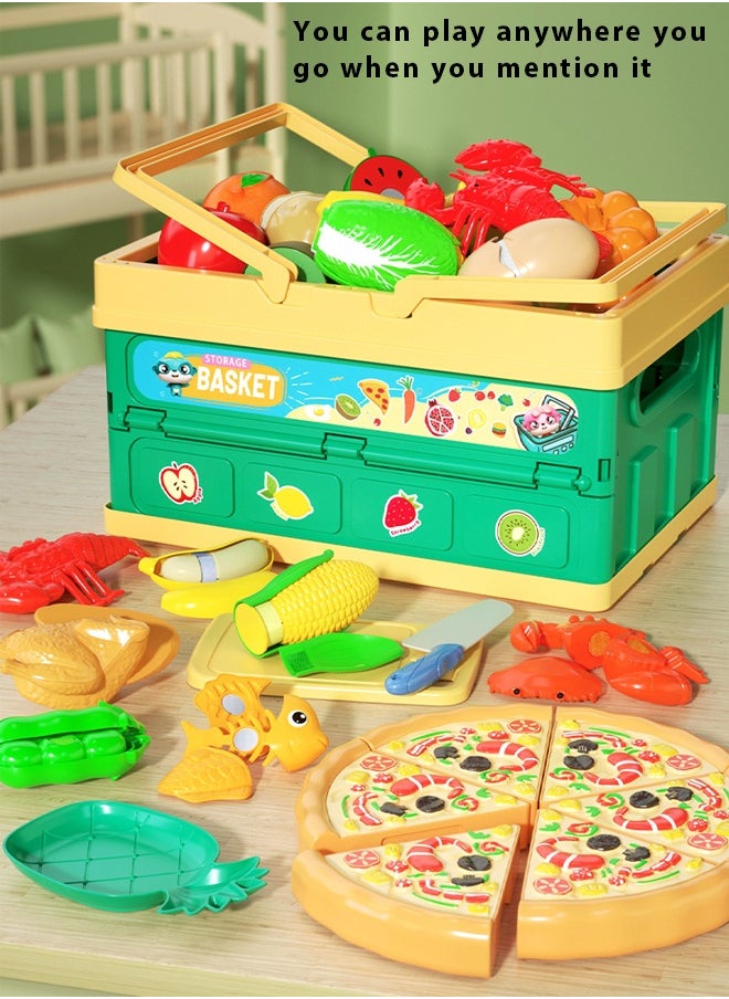 Cutting toy food with a folding basket,Cutting Play Food Toy for Kids Kitchen,Pretend Play Food for Kids Kitchen,Pretend to be fruit and vegetable accessories with a folding storage basket,Food Toys with Veggies, Fruits, Pretend Food, Play Kitchen Accessories, Perfect Educational Toy for Toddlers Boys & Girls,Boys Girls Gift  - Image 5