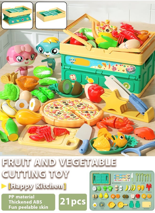 Cutting toy food with a folding basket,Cutting Play Food Toy for Kids Kitchen,Pretend Play Food for Kids Kitchen,Pretend to be fruit and vegetable accessories with a folding storage basket,Food Toys with Veggies, Fruits, Pretend Food, Play Kitchen Accessories, Perfect Educational Toy for Toddlers Boys & Girls,Boys Girls Gift  - Image 1