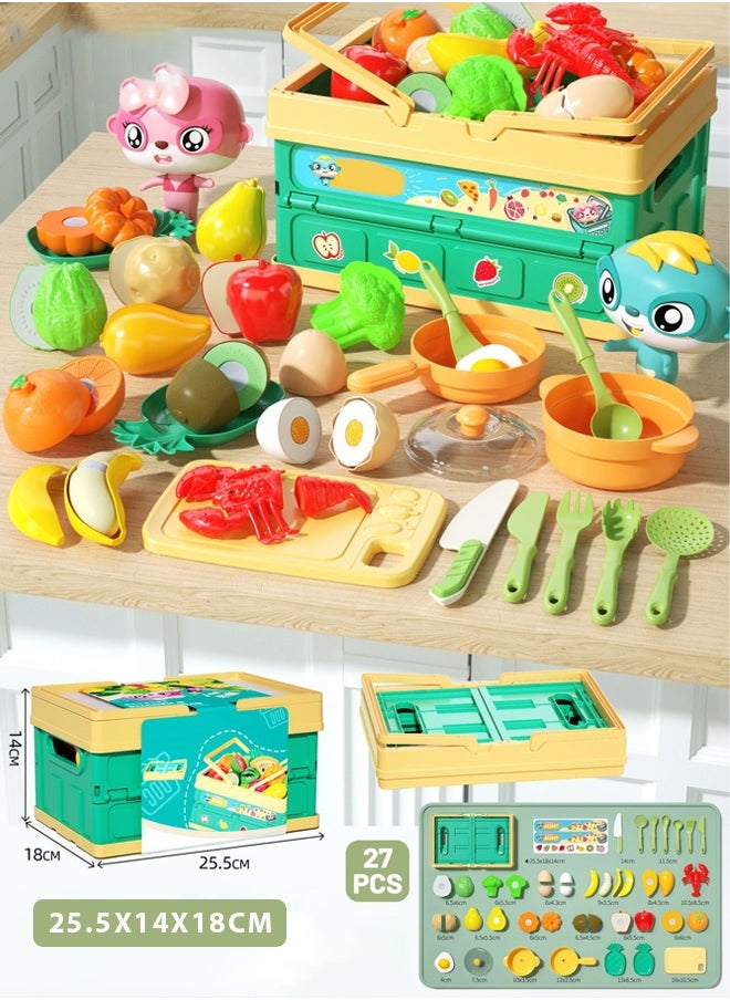 Cutting toy food with a folding basket,Cutting Play Food Toy for Kids Kitchen,Pretend Play Food for Kids Kitchen,Pretend to be fruit and vegetable accessories with a folding storage basket,Food Toys with Veggies, Fruits, Pretend Food, Play Kitchen Accessories, Perfect Educational Toy for Toddlers Boys & Girls,Boys Girls Gift  - Image 2