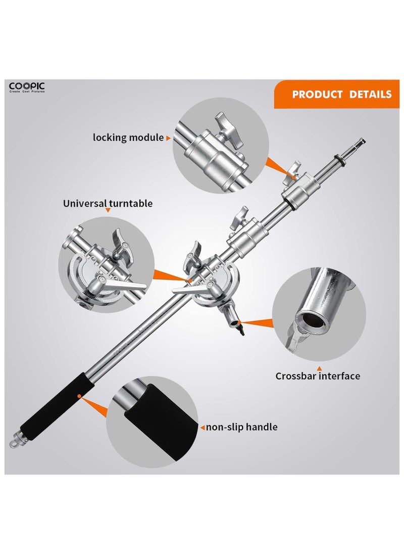 COOPIC 3-Sections Stainless Steel Heavy BoomArm Crossbar For Photography C Stand & Light Stand Photo Studio (Silver, (105 up to 247cm) Heavy BoomArm with SandBag)