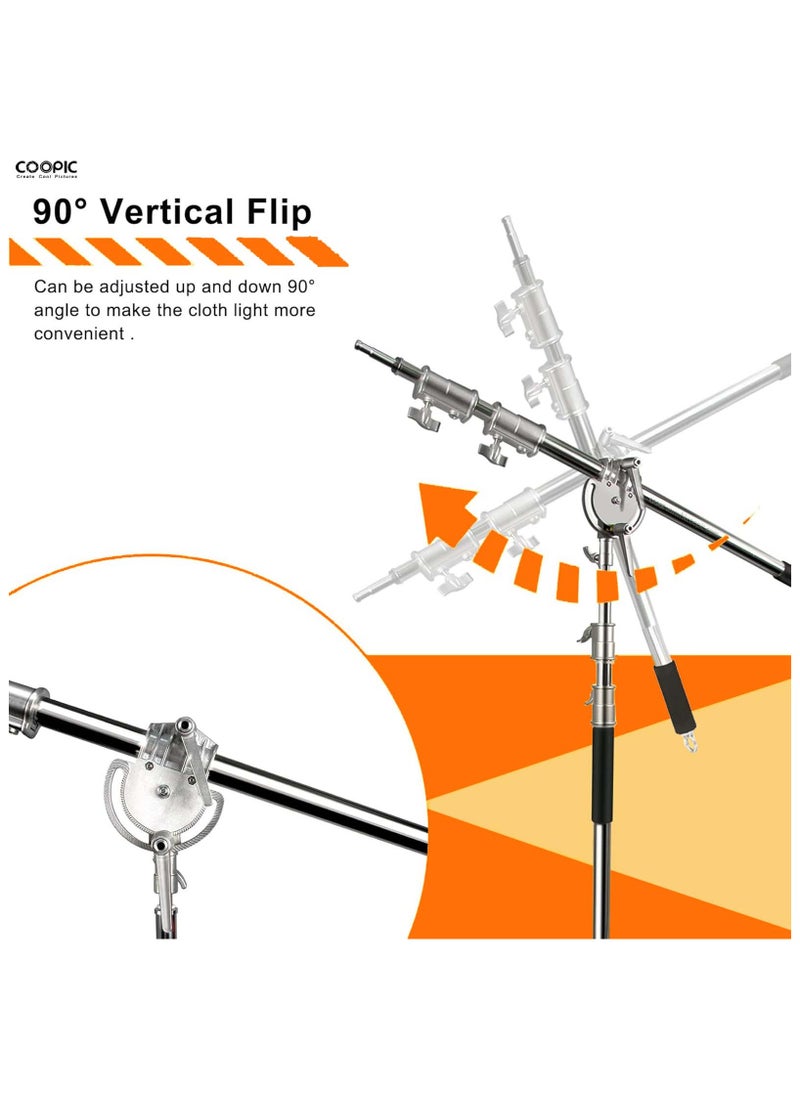 COOPIC 3-Sections Stainless Steel Heavy BoomArm Crossbar For Photography C Stand & Light Stand Photo Studio (Silver, (105 up to 247cm) Heavy BoomArm with SandBag)
