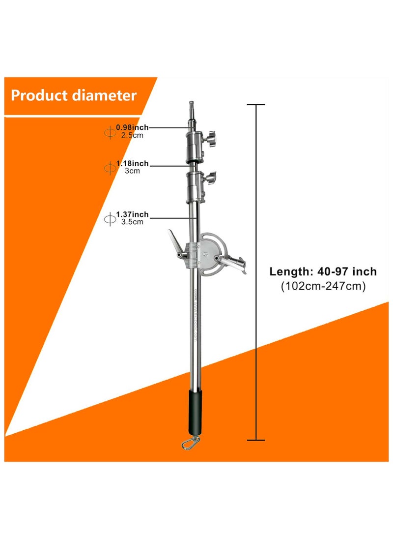 COOPIC 3-Sections Stainless Steel Heavy BoomArm Crossbar For Photography C Stand & Light Stand Photo Studio (Silver, (105 up to 247cm) Heavy BoomArm with SandBag)