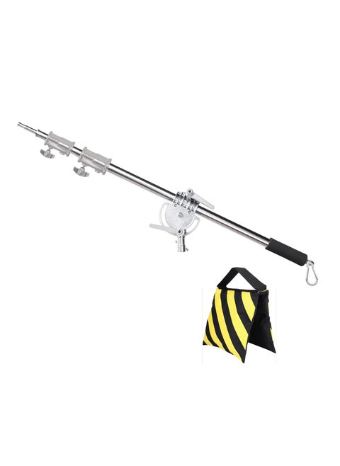 COOPIC 3-Sections Stainless Steel Heavy BoomArm Crossbar For Photography C Stand & Light Stand Photo Studio (Silver, (105 up to 247cm) Heavy BoomArm with SandBag)