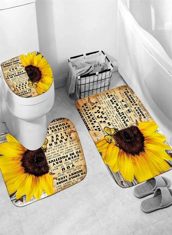AZHM 4pcs Shower Curtain Sets with Rugs Sunflower Bathroom Set Decor Inspirational Quotes Bathroom Curtains Shower Set with Rugs and Accessories - Image 4