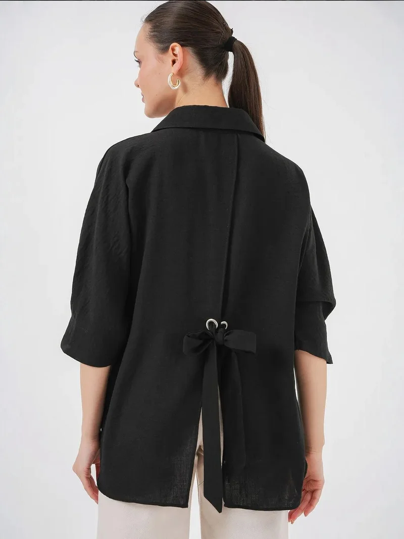 بيغ دارت قميص لينن بقصة فضفاضة مع فيونكة