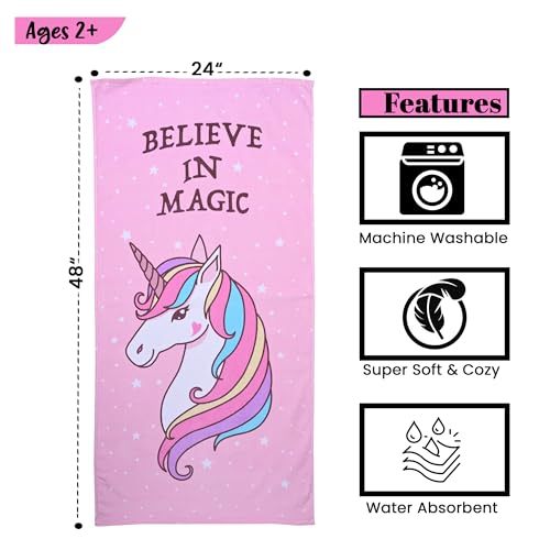 MumsLap Kids Bath Towel | Pink Color Unicorn Print Towel for Baby Girl & Boy | Premium Soft & Absorbent 100% Cotton Drying Towels |380 GSM |Versatile for Bath, Pool and Beach_(Pack of 1) - Image 3
