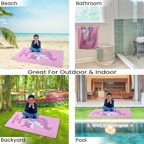 MumsLap Kids Bath Towel | Pink Color Unicorn Print Towel for Baby Girl & Boy | Premium Soft & Absorbent 100% Cotton Drying Towels |380 GSM |Versatile for Bath, Pool and Beach_(Pack of 1) - Image 4