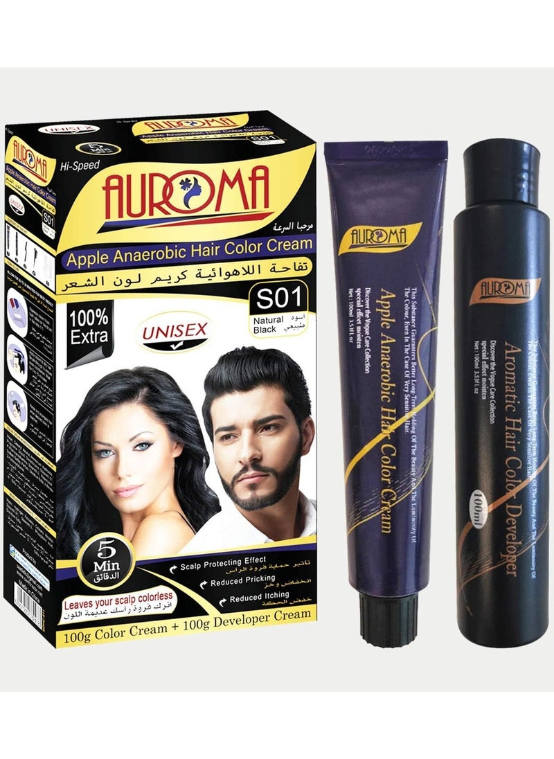 AUROMA Natural Black S01 Hair Color Cream 200ml  - Image 1