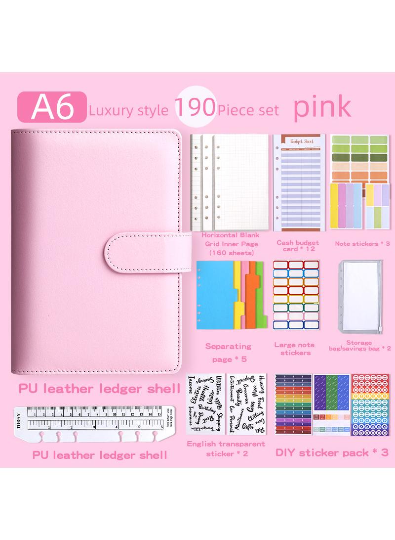 A6 Loose Leaf Notebook Luxury Style Set Macaron Pu Leather Loose Leaf Notebook Cash Budget Ledger - Image 1