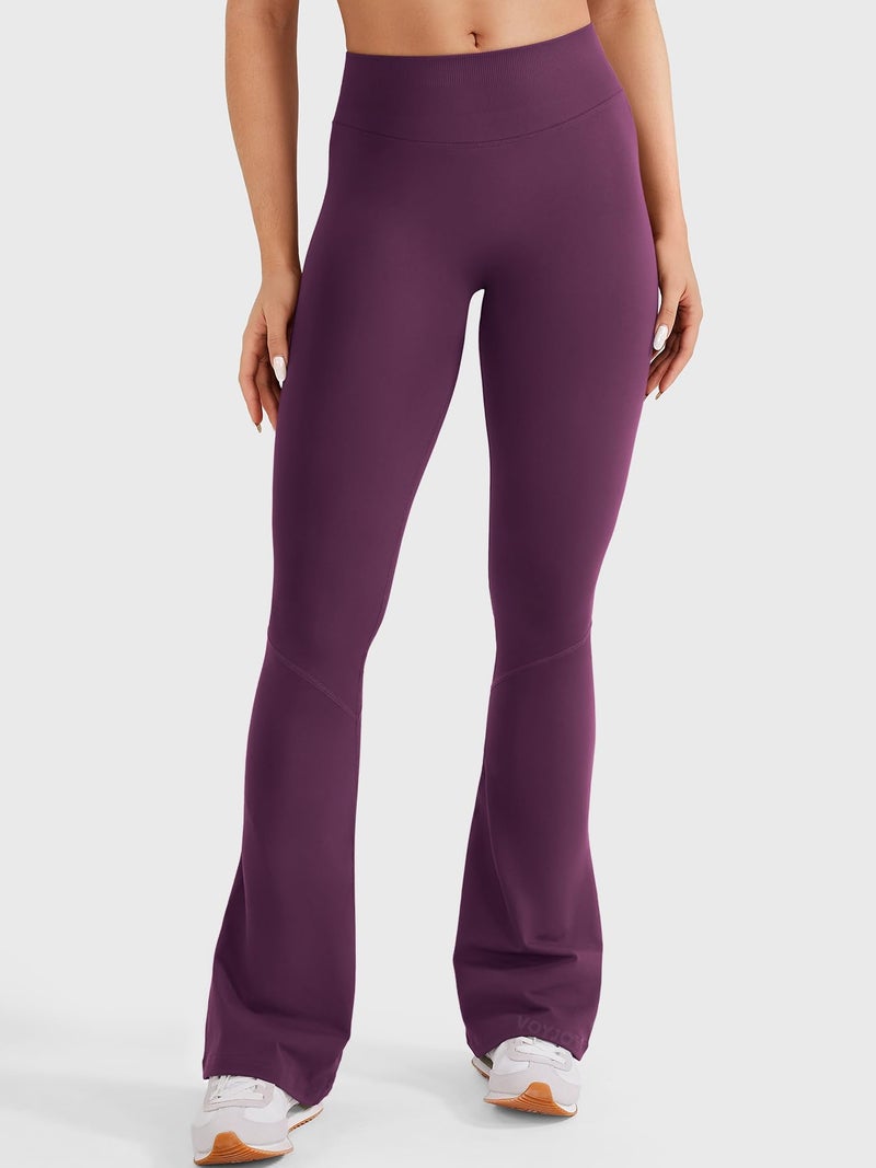 VOYJOY Women Mini Flared Leggings Hidden Scrunch Gym Pants Impact Seamless Workout Butt Lift Compression Flare Bootcut Black Cherry S - Image 2