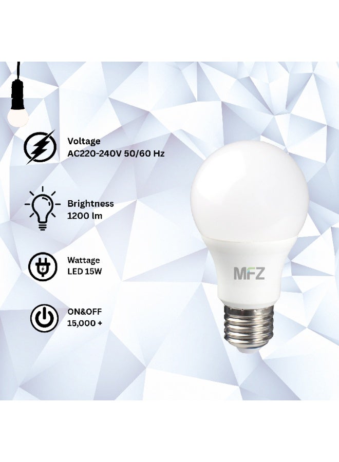MFZ LED Bulbs 15W, E27 Base, 4000K Cool White, AC220–240V, Plastic Body – Pack of 5 Energy Saver - Image 3