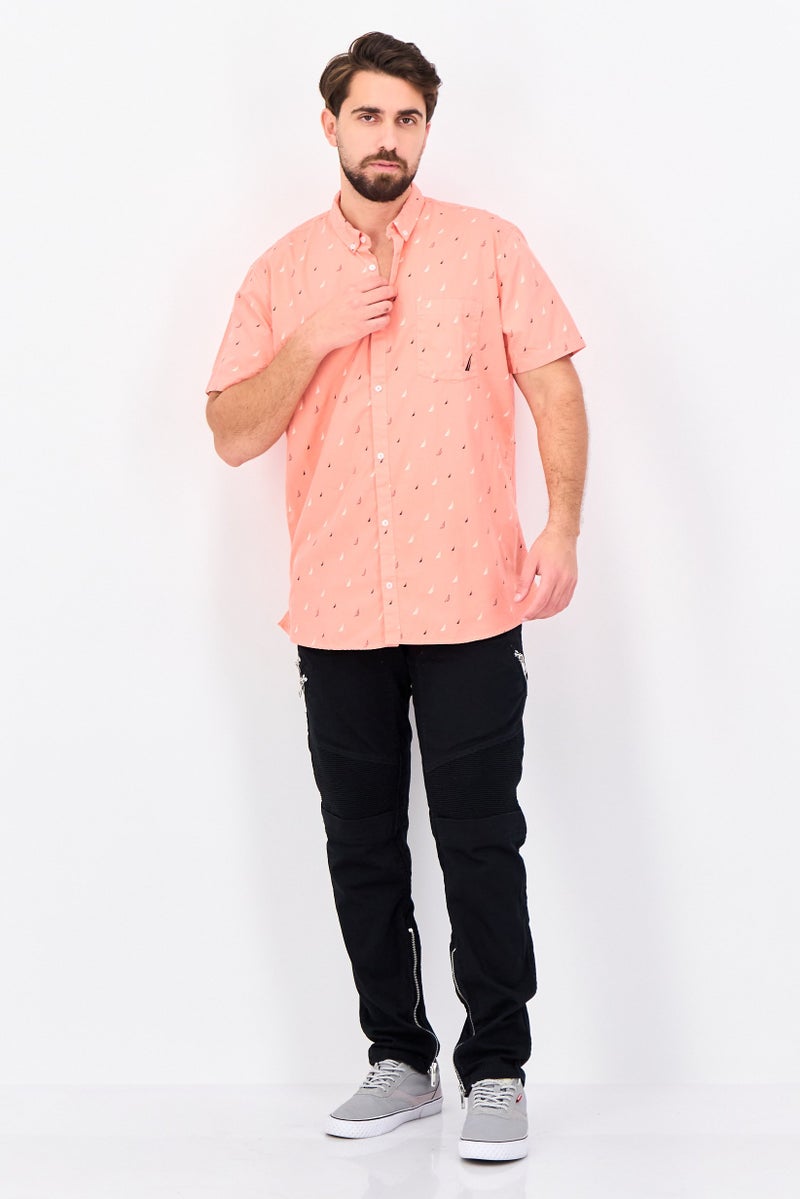 NAUTICA Men Classic  Fit Allover Print Short Sleeve Casual Shirt, Multicolor - Image 3