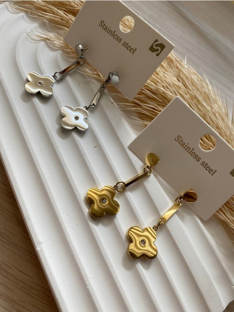 Stainless Stell Bs Still Clover Hanging Model Earring Minimal Stainless-Tarnish Steel Earring (1 Pair)  - Image 5