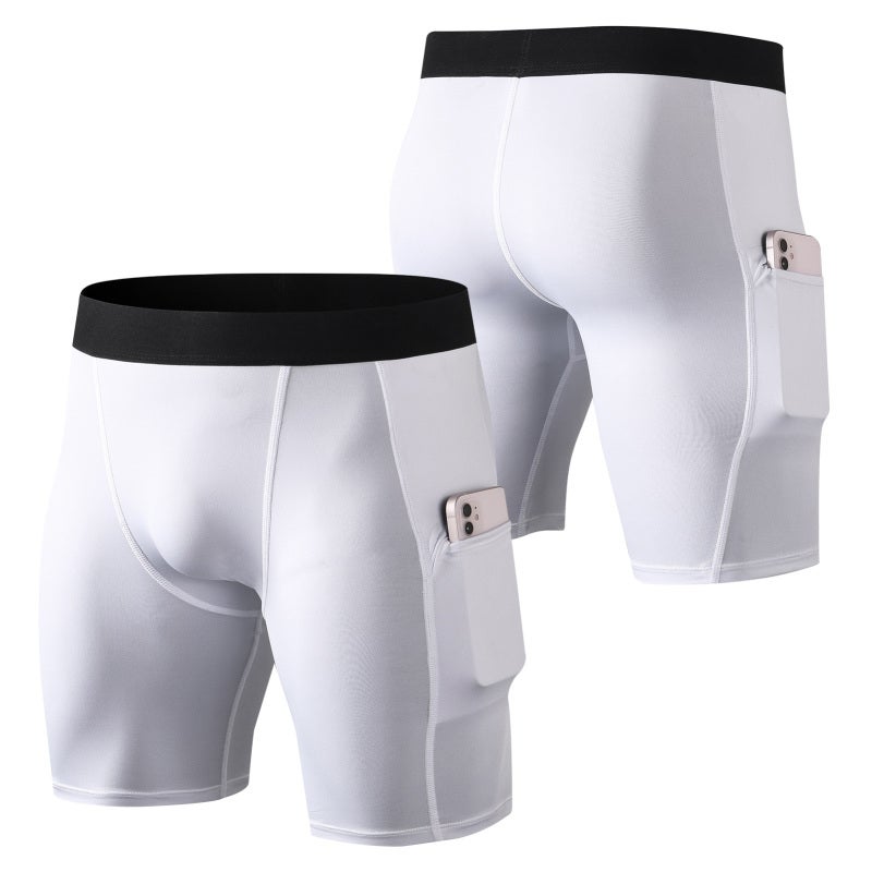 Slim Stretchy Tights: Large White, Sweat-Wicking Quick-Dry, Compression Support - Soft Lightweight, Elastic Waist With Side Pocket, For Gym Jogging Outdoor Workout - Image 2