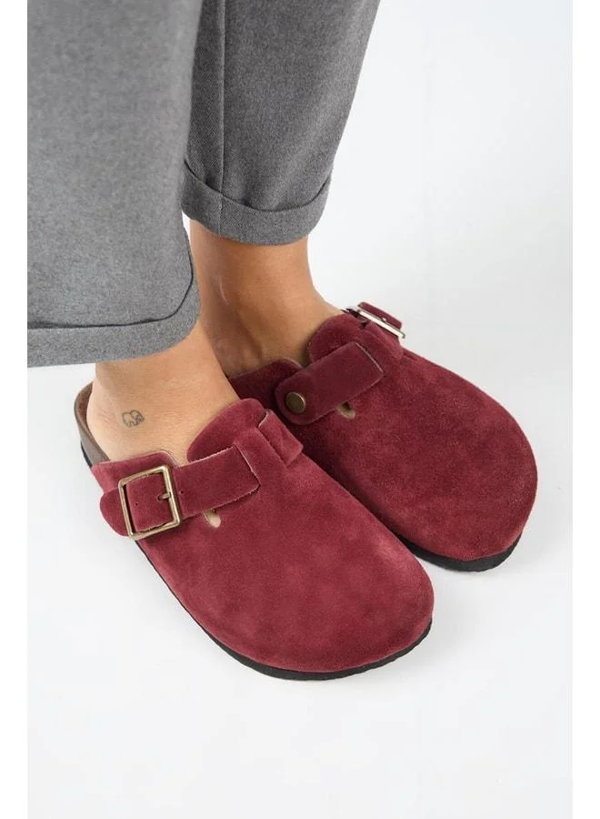Manijero  Zeta 2 Women's Genuine Leather Belted Buckle Sabo Burgundy Slipper. for Women | Best Price UAE