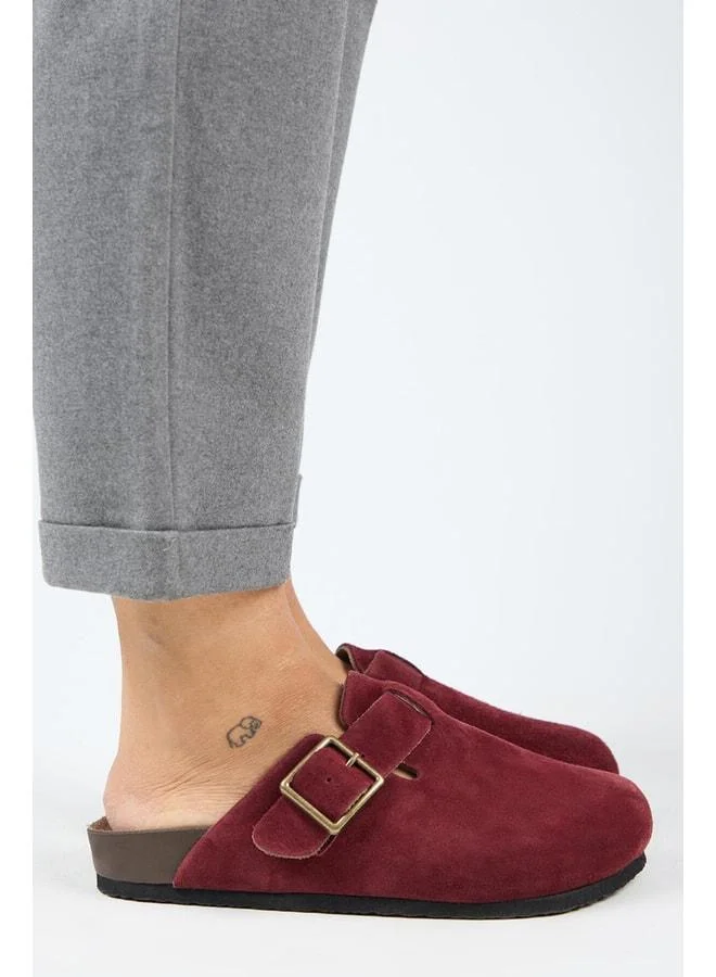 Zeta 2 Women's Genuine Leather Belted Buckle Sabo Burgundy Slipper.