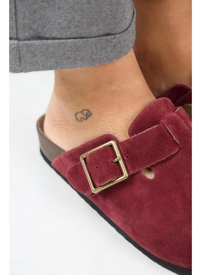 Manijero  Zeta 2 Women's Genuine Leather Belted Buckle Sabo Burgundy Slipper. for Women | Best Price UAE