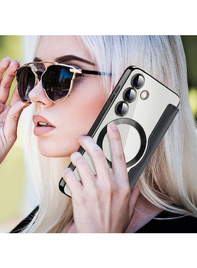 روك بو حافظة جلدية قابلة للطي لهاتف سامسونج S24 لهاتف سامسونج 2024 حافظة هاتف جلدية قابلة للطي، حافظة جلدية قابلة للطي لهاتف سامسونج مع حامل بطاقة الائتمان - Image 3