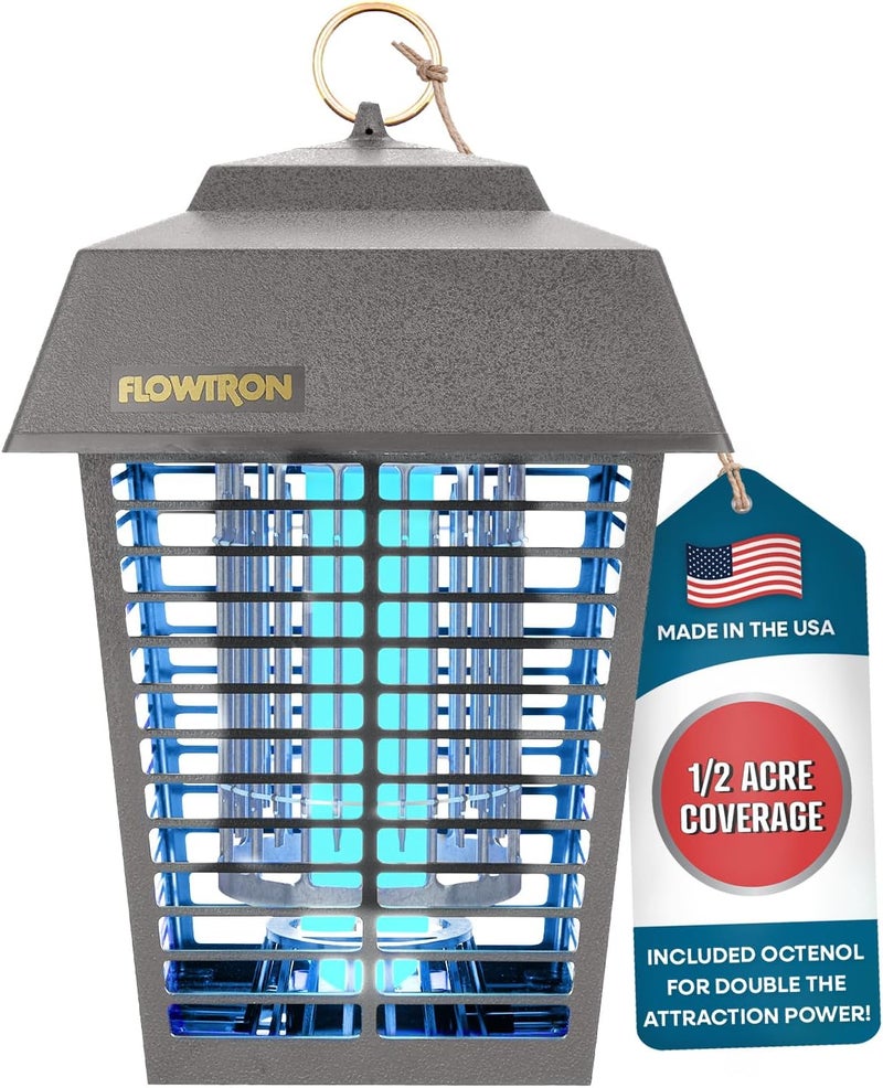 Flowtron Electric Bug Zapper 1/2 Acre Outdoor Insect Control with Dual Lure Method, 15W UV Light & Octenol Attractant for Fly & Mosquito, 5600V Kill Grid, Made in USA, UL Certified - Grey Color - Image 1