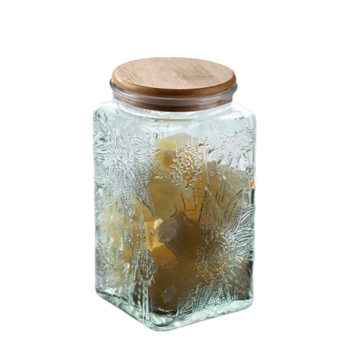 ANSQU Coffee Canister with Lid, 34oz Glass Food Storage Containers, Airtight Coffee Grounds Container for Kitchen Counter, Pantry Candy, Tea, Sugar (Square, Sunflower) - Image 1