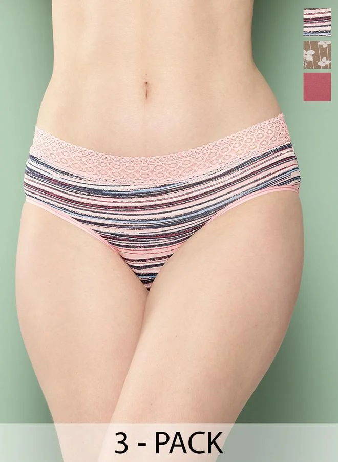 Leading Lady Leading Lady Pack of 3 - Printed Lace Waistband Bikini