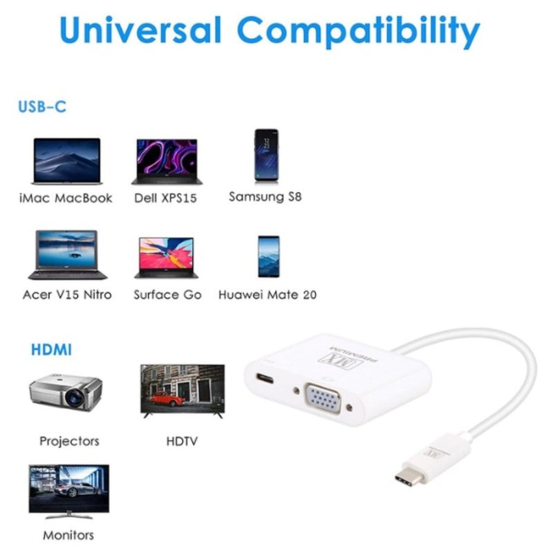 MX USB-C to VGA Adapter with Power Delivery – 1080p Type-C to VGA Display Converter for MacBook, iPad, Dell, HP, Samsung, Chromebook – USB-C Hub for Video & Charging - Image 5