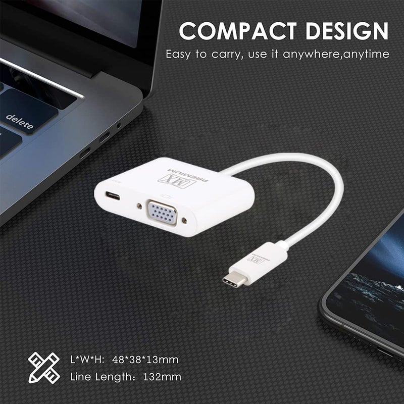 MX USB-C to VGA Adapter with Power Delivery – 1080p Type-C to VGA Display Converter for MacBook, iPad, Dell, HP, Samsung, Chromebook – USB-C Hub for Video & Charging - Image 2