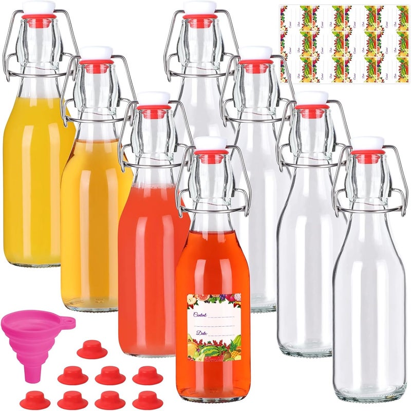 SZUAH Swing Top Glass Bottles 8 oz 8Pack, Reusable Glass Bottles with Airtight Lid, Flip Top Bottles for Home Brewing, Kombucha & Beverage Storage(240ml, Set of 8) - Image 1