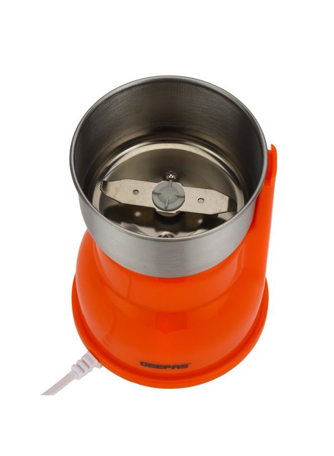 GEEPAS Coffee Grinder, Stainless Steel Cup & Blades| 300W Motor with Overheat Protection | Ideal for Spices, Coffee Beans, Nuts, Dried Fruits, Etc 0.15 kg 300 W GCG5440N Orange - Image 3