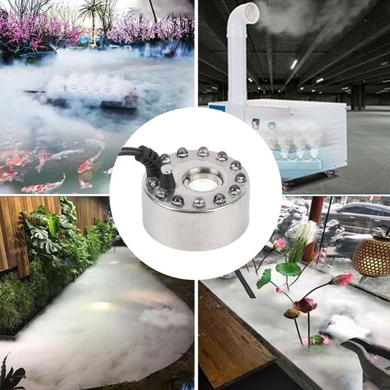 HEEPDD Mist Maker, Practical 16 MM Plate Zinc Alloy Fog Mist Making Machine Mist Maker Fogger Water Fountain Atomizer with 12 Color LED Lights (US Plug) - Image 5