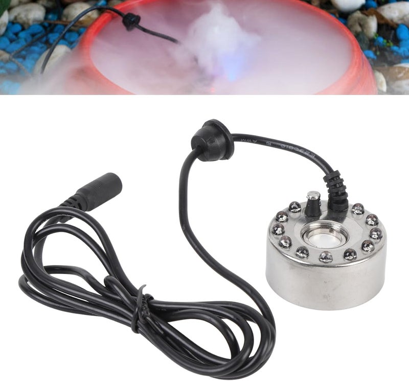 HEEPDD Mist Maker, Practical 16 MM Plate Zinc Alloy Fog Mist Making Machine Mist Maker Fogger Water Fountain Atomizer with 12 Color LED Lights (US Plug) - Image 2