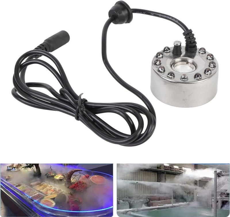 HEEPDD Mist Maker, Practical 16 MM Plate Zinc Alloy Fog Mist Making Machine Mist Maker Fogger Water Fountain Atomizer with 12 Color LED Lights (US Plug) - Image 3