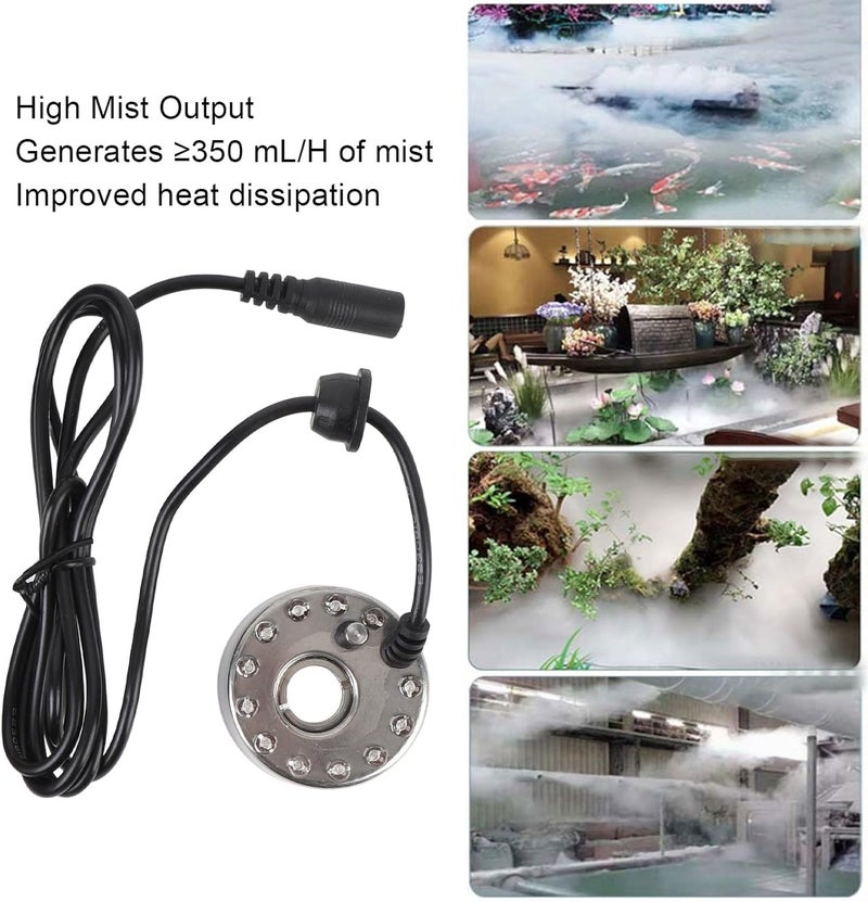 HEEPDD Mist Maker, Practical 16 MM Plate Zinc Alloy Fog Mist Making Machine Mist Maker Fogger Water Fountain Atomizer with 12 Color LED Lights (US Plug) - Image 4