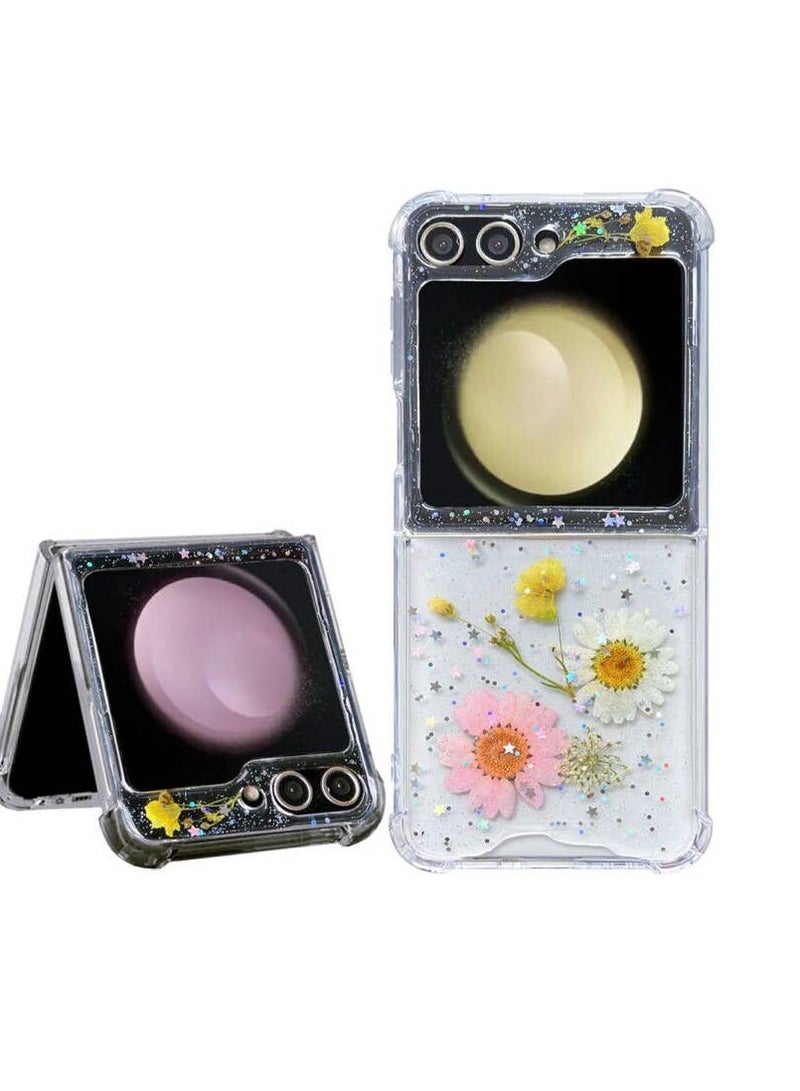 KASTWAVE Compatible with Samsung Galaxy Z Flip 5 5G Case, Daisy Flower Clear with Design, ransparent Dried Real Pressed Flower Aesthetic Case, Cute Case for Galaxy Z Flip 5 Soft Silicone - Image 1