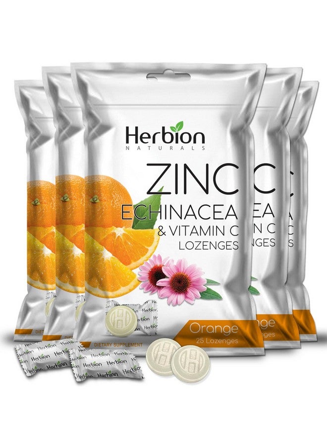 HERBION Naturals Zinc, Echinacea & Vitamin C Lozenges 25 CT - Dietary Supplement for Adults & Children 5+ - Promotes Wellness for The Whole Family (125 Count (Pack of 5), Orange) - Image 1