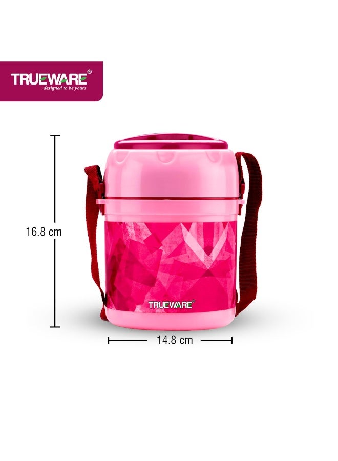Trueware علبة غداء TRUEWARE Office Plus 2 مع 3 حاويات من الفولاذ المقاوم للصدأ، سعة 300 مل × 2، و200 مل × 1، لون وردي | معزولة بمادة البولي يوريثان | علبة غداء | حافظة طعام | علبة غداء ساخنة | مانعة للتسرب | سهلة الحمل | آمنة للاستخدام مع الطعام الساخن والبارد | خالية من مادة BPA | وعاء من الفولاذ المقاوم للصدأ | مناسبة للمكتب | للاستخدام الخارجي | للرجال والنساء والأطفال - Image 2