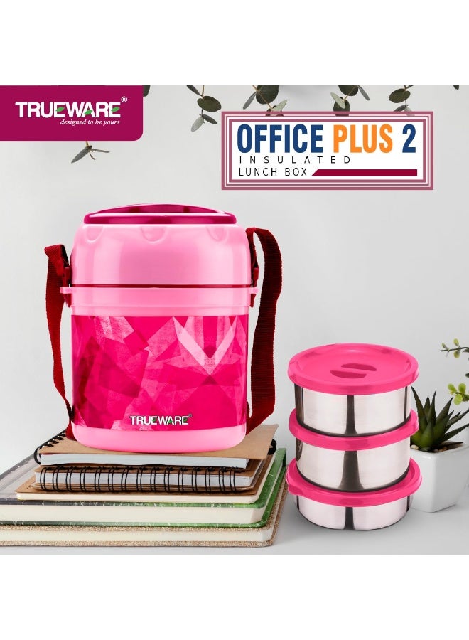 Trueware علبة غداء TRUEWARE Office Plus 2 مع 3 حاويات من الفولاذ المقاوم للصدأ، سعة 300 مل × 2، و200 مل × 1، لون وردي | معزولة بمادة البولي يوريثان | علبة غداء | حافظة طعام | علبة غداء ساخنة | مانعة للتسرب | سهلة الحمل | آمنة للاستخدام مع الطعام الساخن والبارد | خالية من مادة BPA | وعاء من الفولاذ المقاوم للصدأ | مناسبة للمكتب | للاستخدام الخارجي | للرجال والنساء والأطفال - Image 3