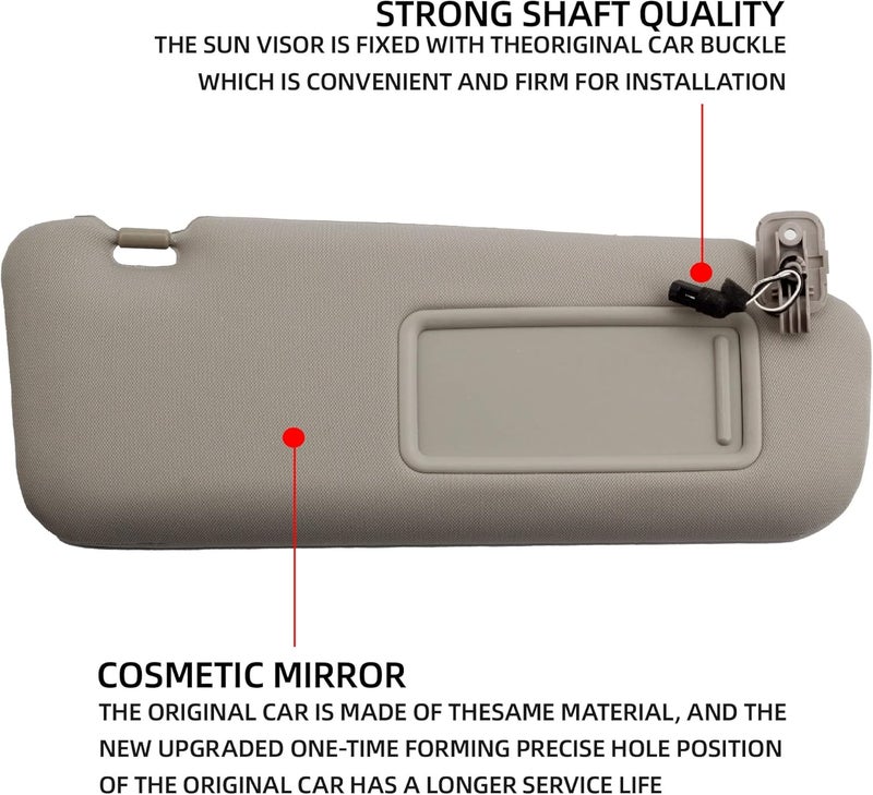 Dasbecan Right Passenger Side Sun Visor Compatible with Mazda CX-9 2010-2015 Replaces# TDY1-69-320 Gray with Mirror and Vanity Light - Image 3