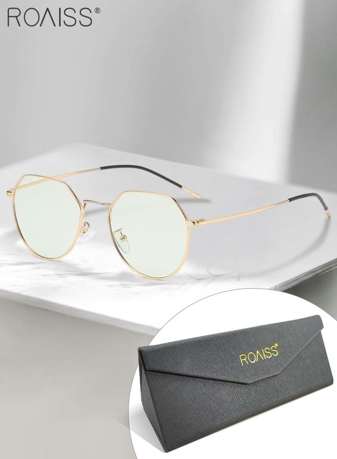 roaiss Blue Light Blocking Sunglasses Anti UV and Glare Blue Light Filter Computer Glasses Round Color Changing Anti Eyestrain Headache Eyewear for Men Women Gold - Image 1
