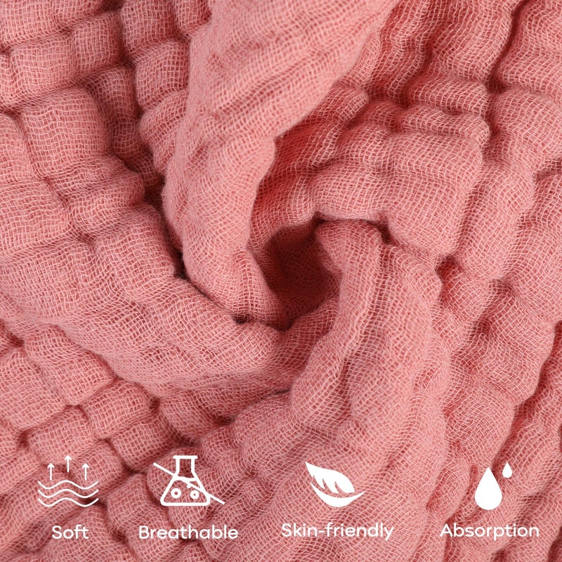 Yoofoss Muslin Baby Washcloths 100% Organic Cotton Face Towels 6 Pack Wash Cloths for Baby 12x12in Soft and Absorbent Baby Wipes (Gradient Pink) - Image 2
