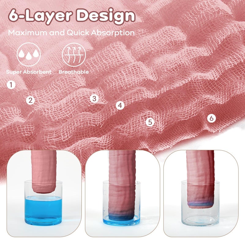 Yoofoss Muslin Baby Washcloths 100% Organic Cotton Face Towels 6 Pack Wash Cloths for Baby 12x12in Soft and Absorbent Baby Wipes (Gradient Pink) - Image 4