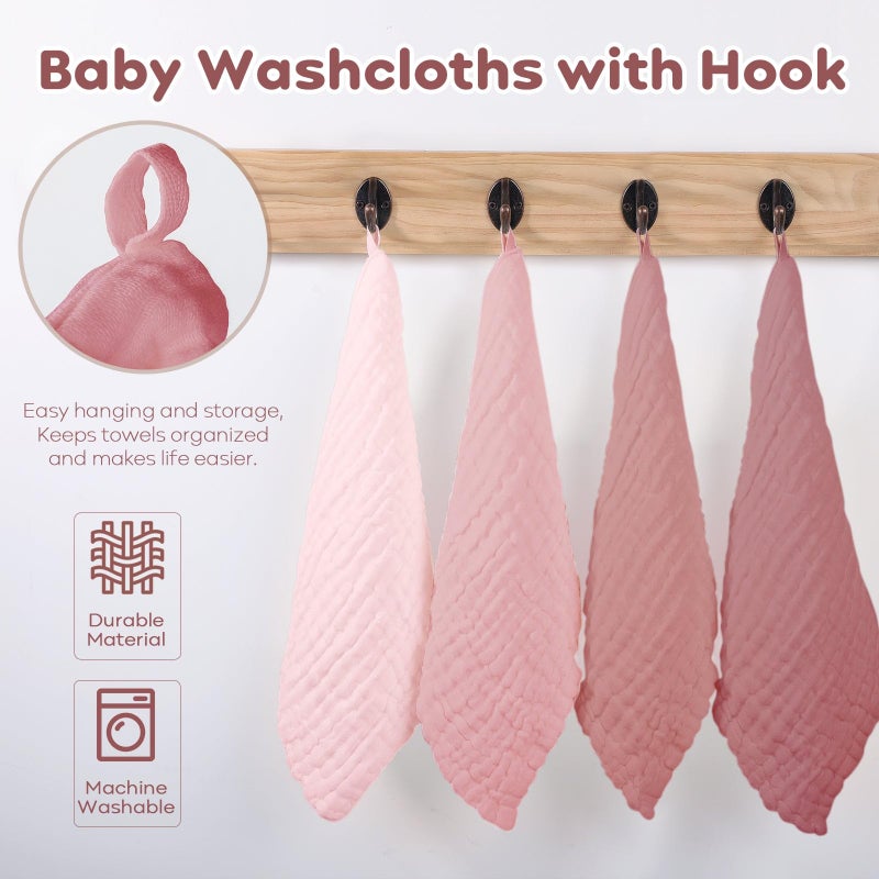 Yoofoss Muslin Baby Washcloths 100% Organic Cotton Face Towels 6 Pack Wash Cloths for Baby 12x12in Soft and Absorbent Baby Wipes (Gradient Pink) - Image 5