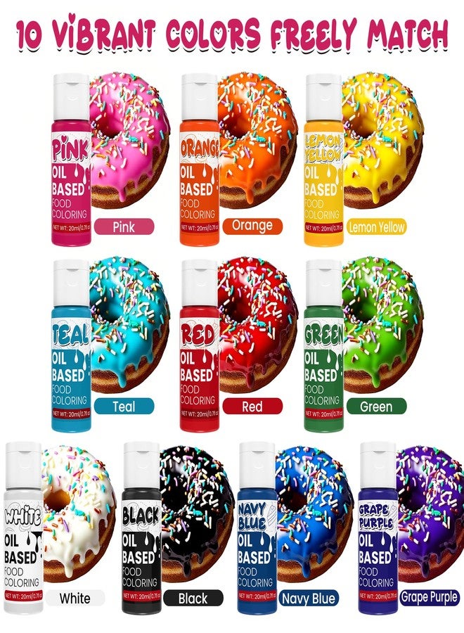 ERCorArt Oil Based Food Coloring - 10 Colors x 20ml Food Coloring for Chocolate, High Concentration Food Grade Food Dye for Baking, Candy, Icing, Fondant, Cake Decoration - 0.7 Fl.Oz/bottles - Image 2