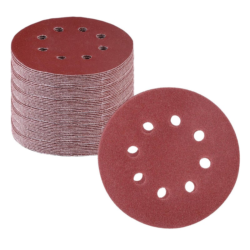 WORKPRO 100-Piece 180 Grit Sanding Discs - 5-Inch 8-Hole Hook and Loop Sandpaper for Random Orbital Sander (Not for Oscillating Tools or Mouse Sander) - Image 1
