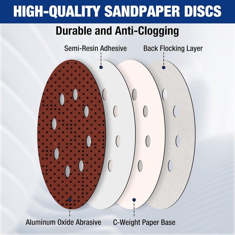 WORKPRO 100-Piece 180 Grit Sanding Discs - 5-Inch 8-Hole Hook and Loop Sandpaper for Random Orbital Sander (Not for Oscillating Tools or Mouse Sander) - Image 4