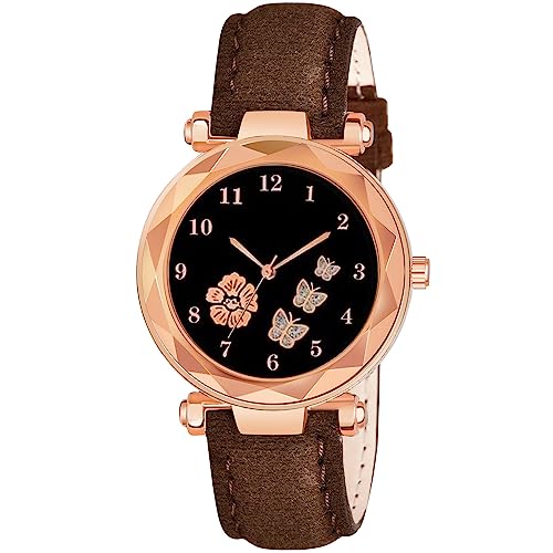 CERO Analogue New Flower Butterfly Print Dial Lathers Strap Girls and Womans Watches (Brown) - Image 1