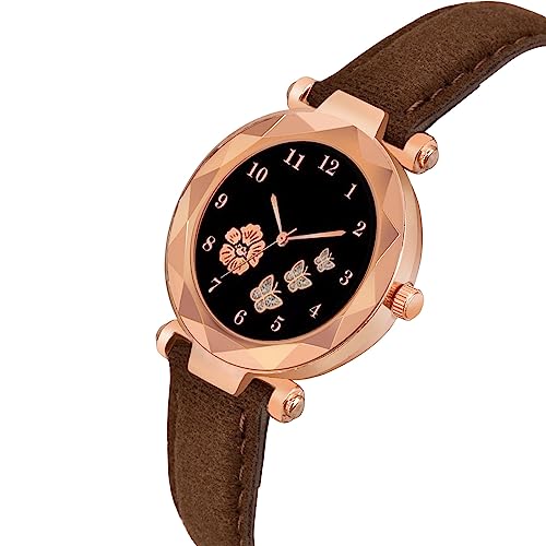 CERO Analogue New Flower Butterfly Print Dial Lathers Strap Girls and Womans Watches (Brown) - Image 2